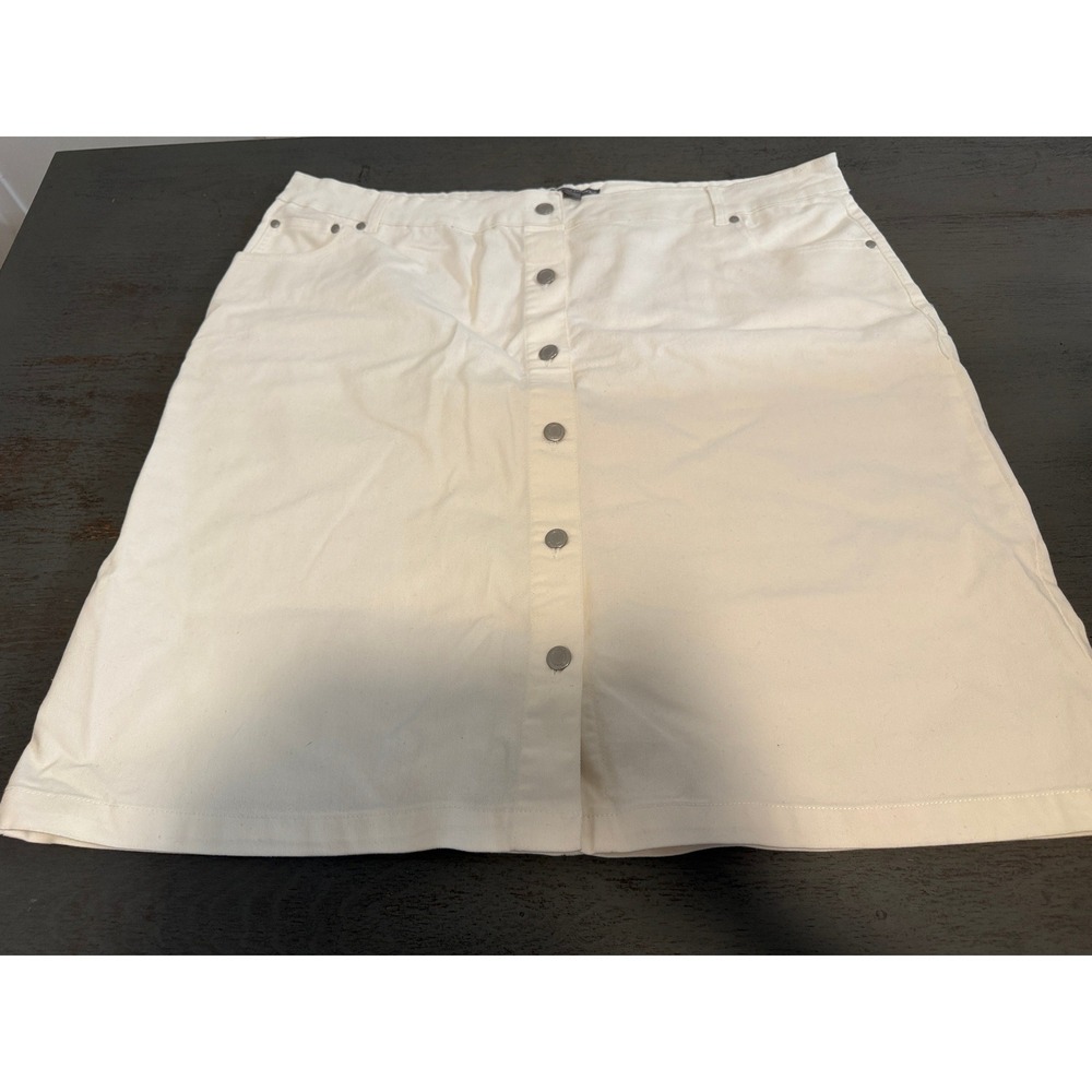 Jessica London Cream Button Front Denim Skirt Plus Size 22W A-Line Midi Pocket